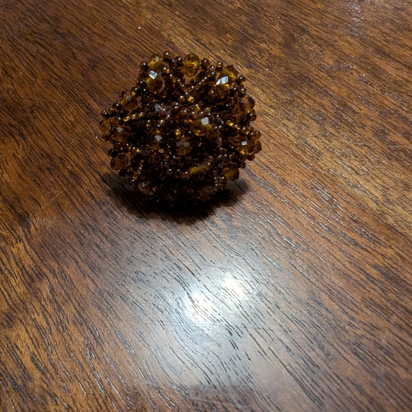 Amber Color Beaded Statement Ring Size 7 - Picture 2 of 4